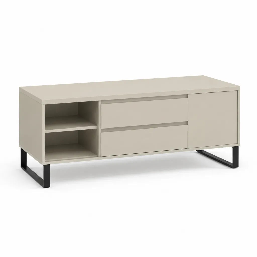 Tavolino da caffe contenitore rettangolare 120 x 40 x 55 cm in MDF beige con struttura in acciaio nero