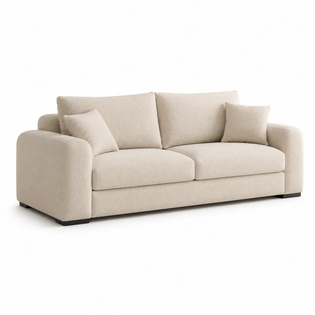 Divano 3 posti in poliestere beige con braccioli 220 x 95 x 85 cm