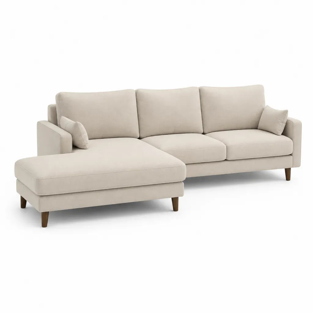 Divano angolare 3 posti con chaise longue sinistra in poliestere beige 270 x 160 x 85 cm