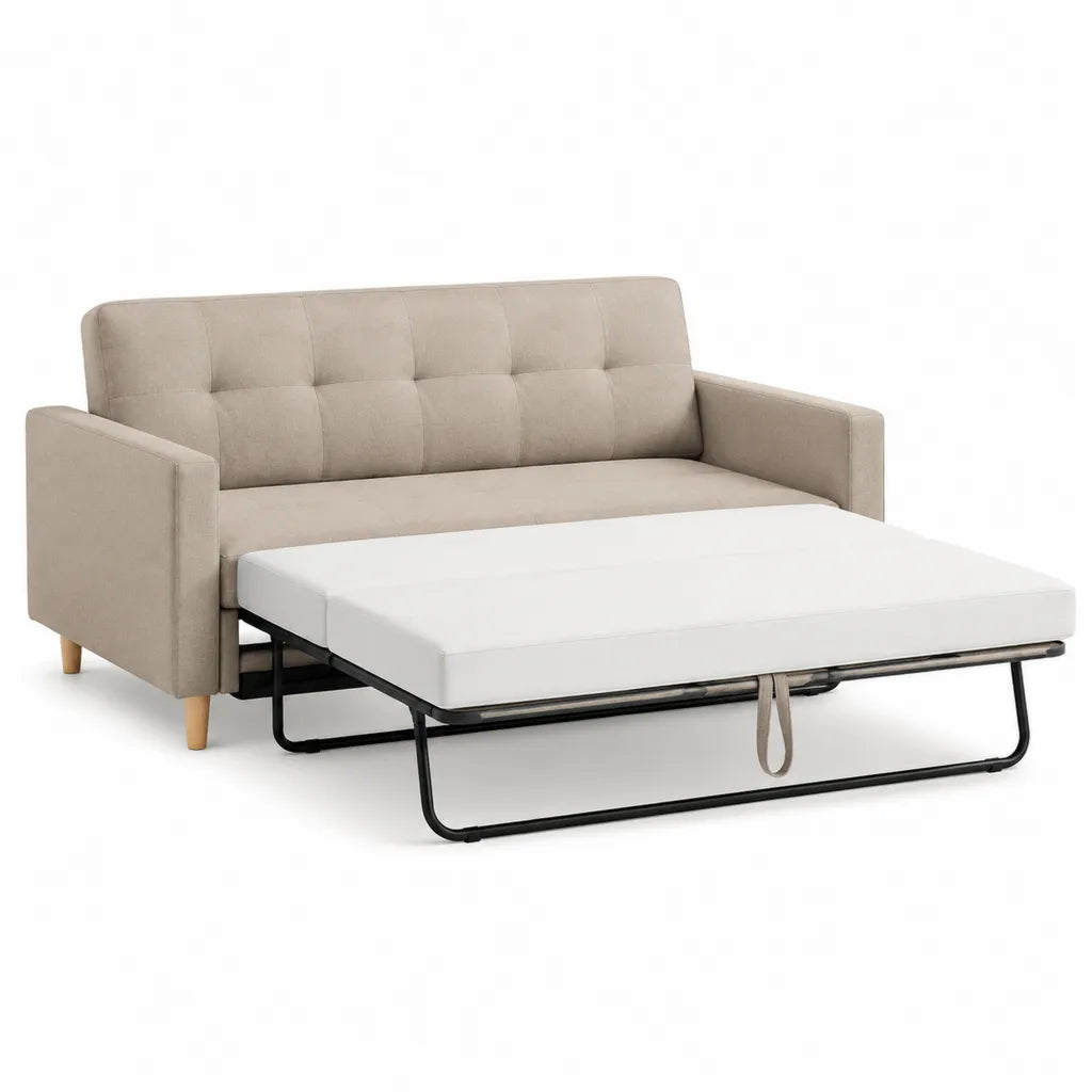 Divano letto 2 posti estraibile 180 x 120 cm in poliestere beige con braccioli