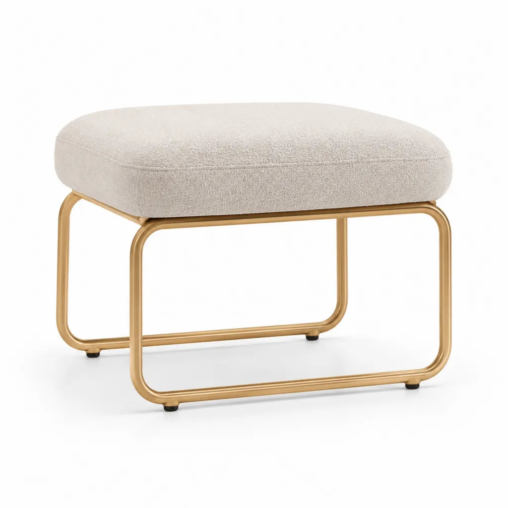 Poggiapiedi imbottito rettangolare 60 x 45 x 42 cm in poliestere e acciaio beige oro
