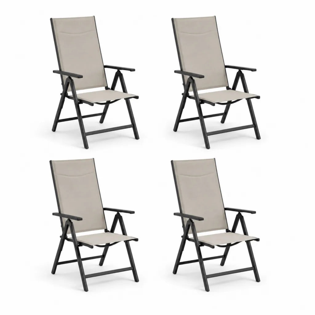 Set di 4 sedie da giardino pieghevoli in acciaio e textilene beige 55 x 70 x 108 cm