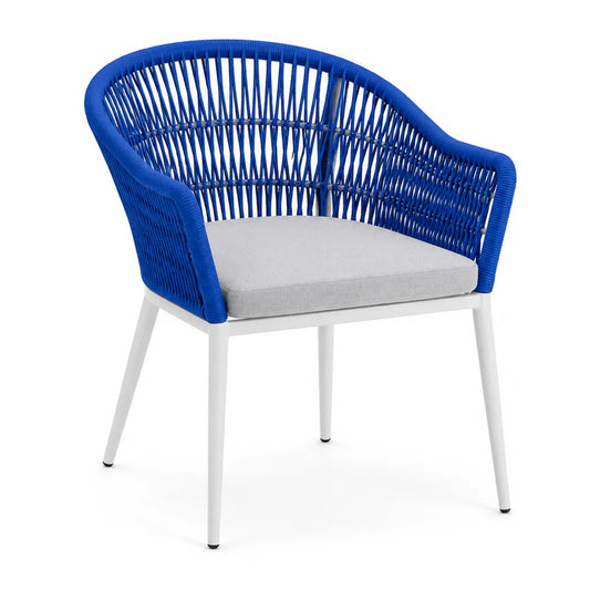 Sedia da giardino con braccioli in alluminio e corda in polipropilene blu con cuscino grigio 70 x 65 x 80 cm