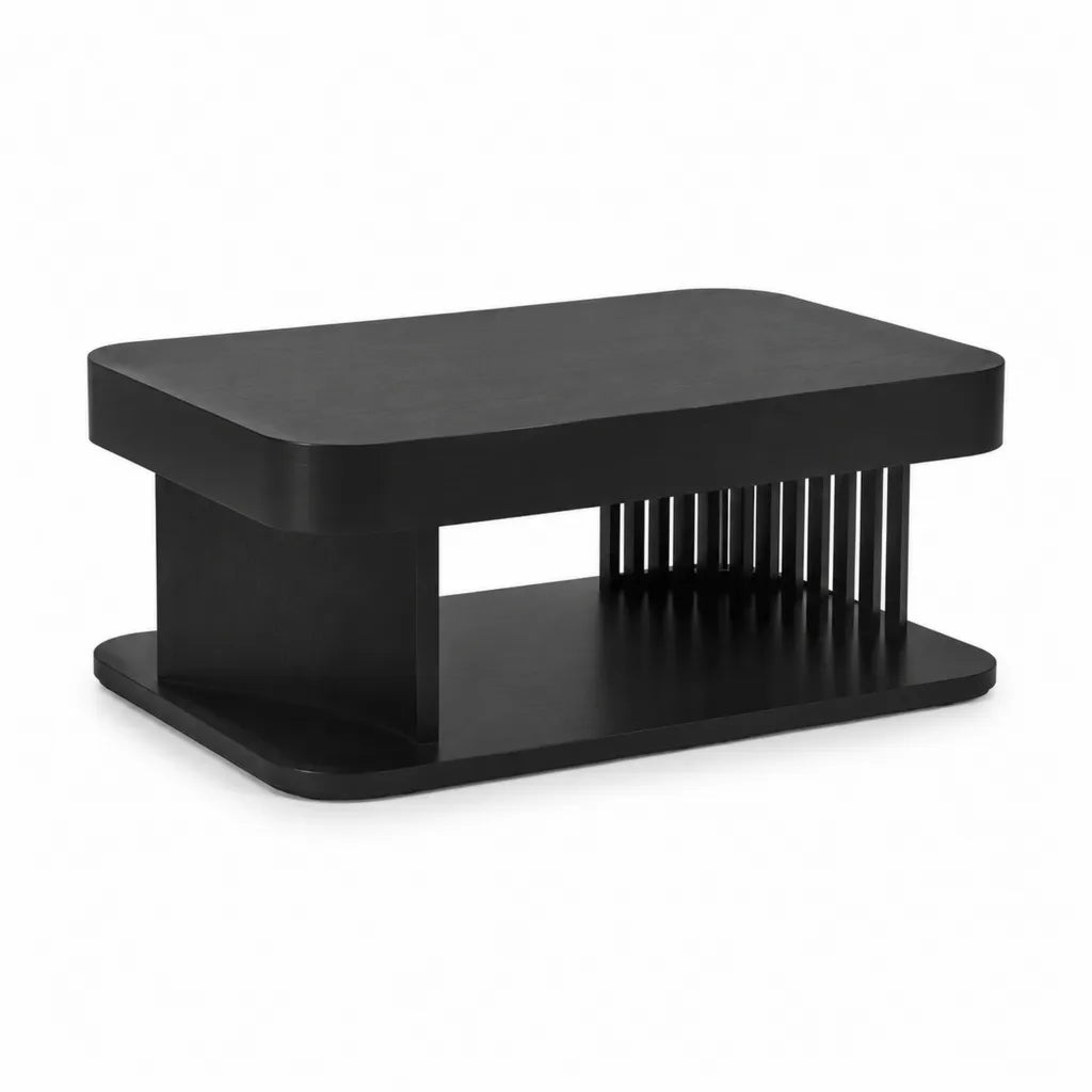 Tavolino da caffe rettangolare in MDF nero 100 x 60 x 40 cm con ripiano inferiore