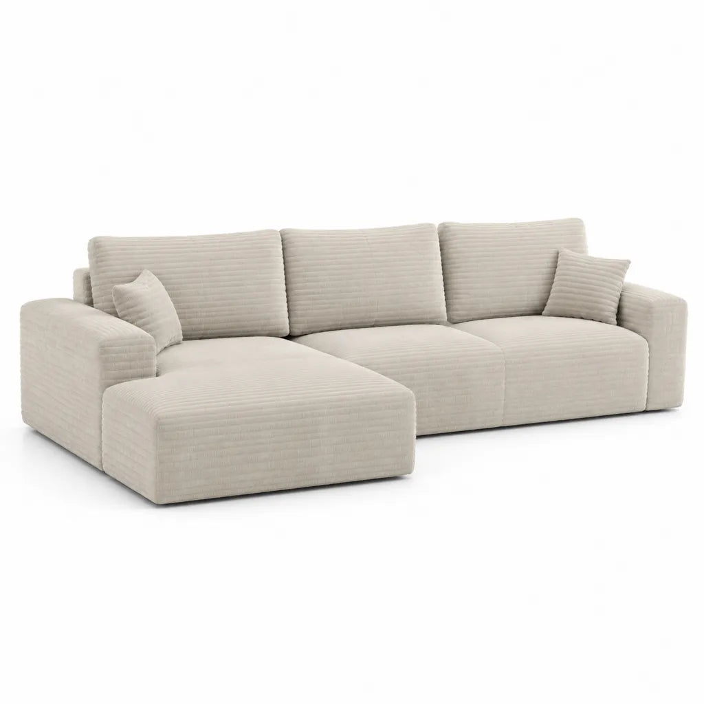 Divano angolare con chaise longue 4 posti 300 x 160 x 82 cm in velluto a coste di poliestere beige