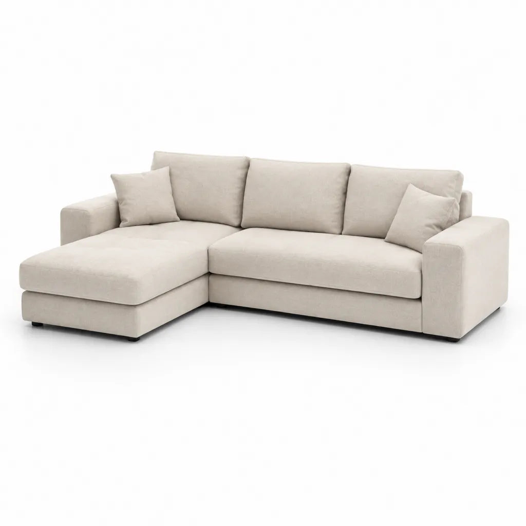 Divano angolare con chaise longue sinistra 4 posti in poliestere beige 250 x 160 x 85 cm