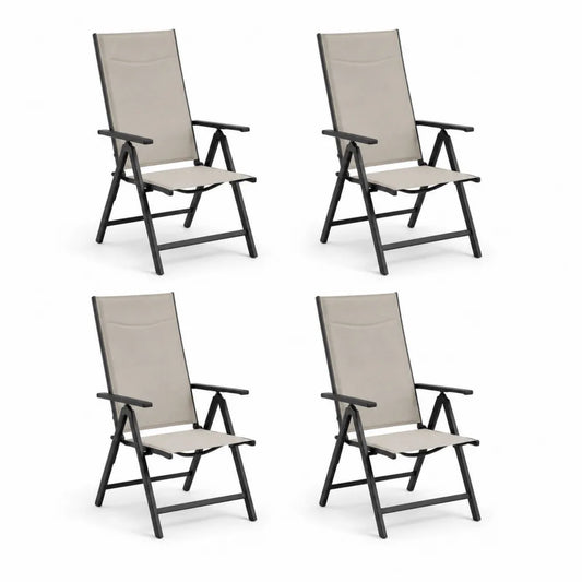 Set di 4 sedie da giardino pieghevoli in acciaio e textilene beige 55 x 70 x 108 cm